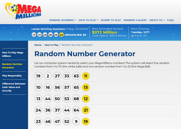 mega millions lotto number generator